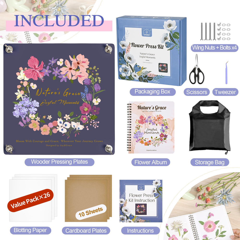 Joy&Grace large-press-board provides ample 10.9x10.9 inch space for versatile blooms.