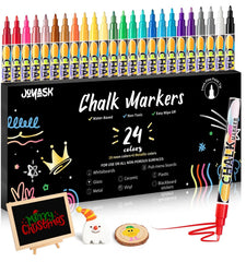 Joyask extra fine tip chalk markers pack on blackboard for bold writing.