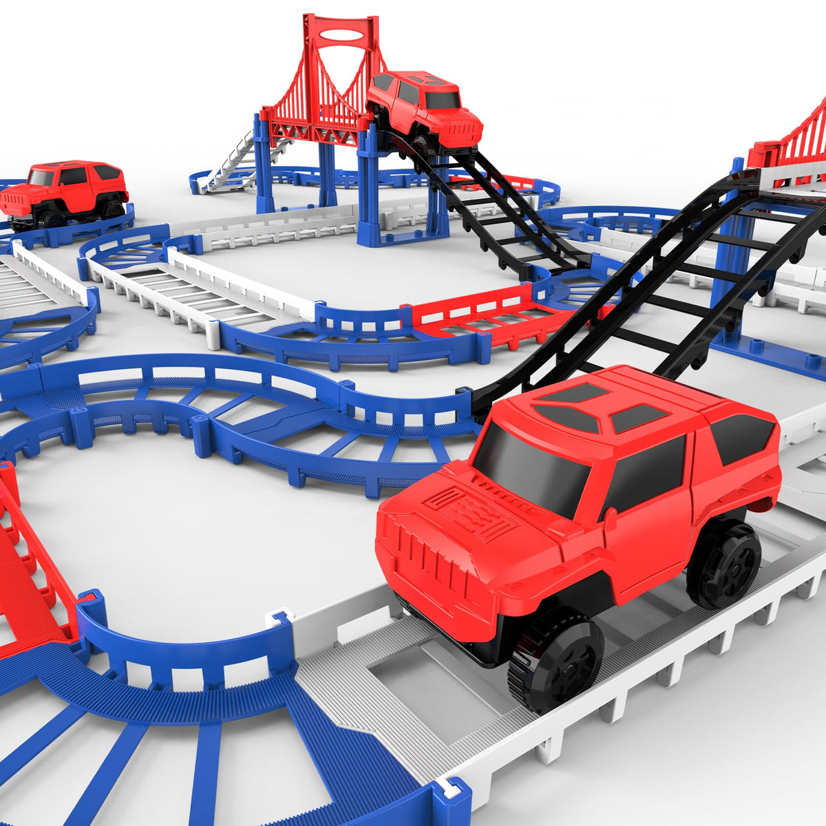 JOYBLI red battery-powered car racing on a vibrant track fuels imaginative play