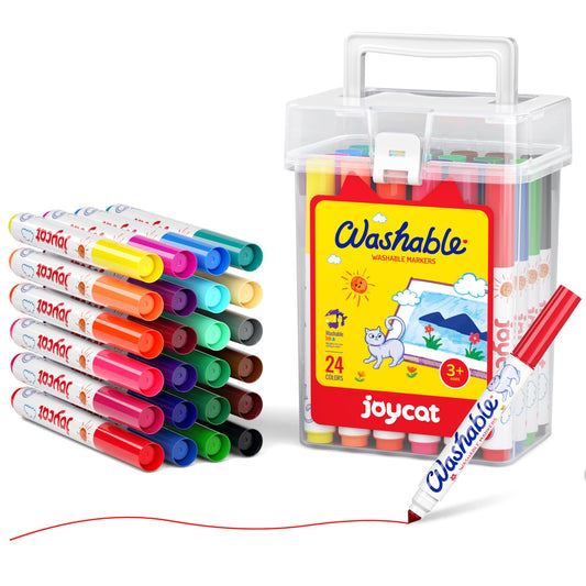JoyCat 24-count washable markers case keeps markers neatly organized for classroom and travel use.