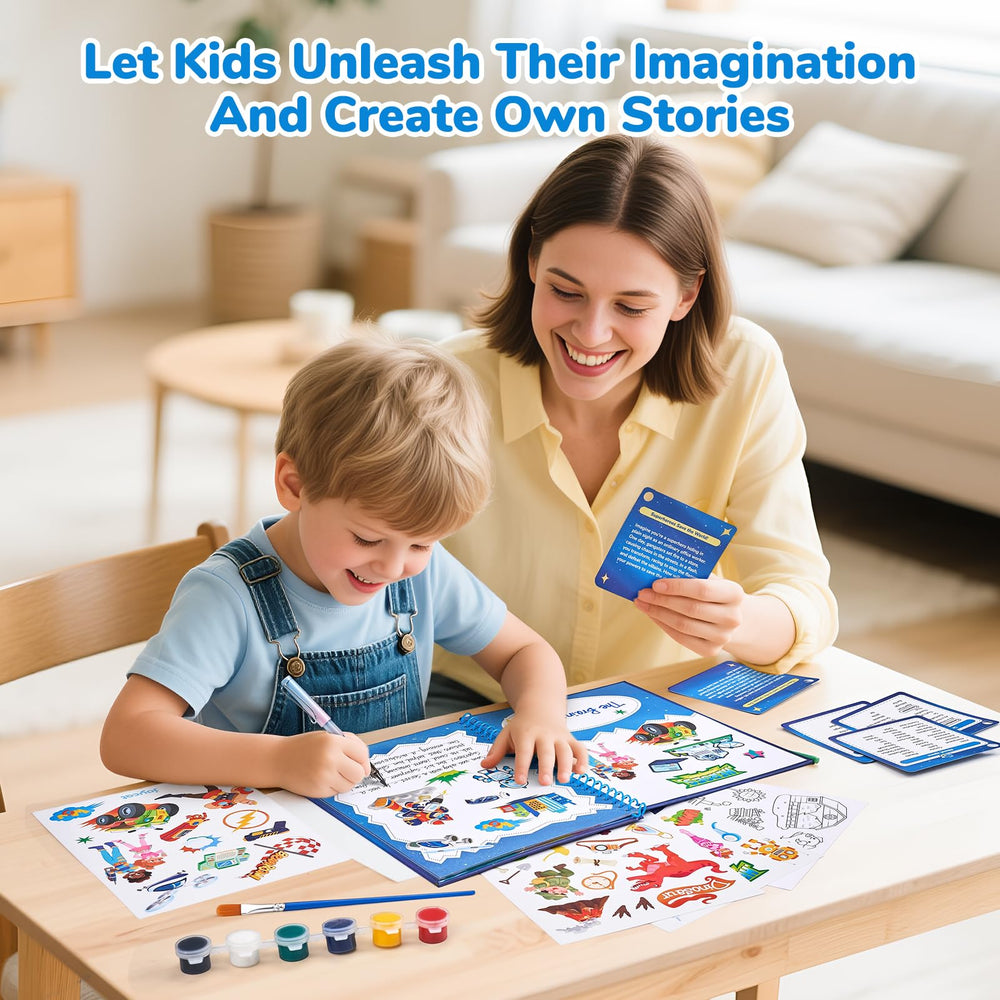 JoyCat Adventure Storybook Art Kit sticker assortment with themed prompts enhances pages.