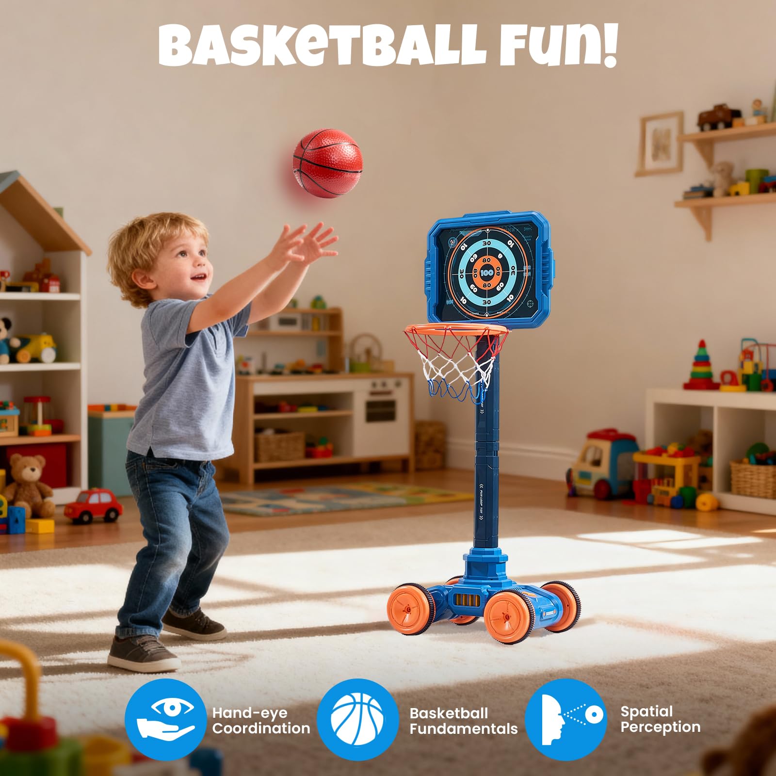 JoyCat basketball hoop and target setup with included components