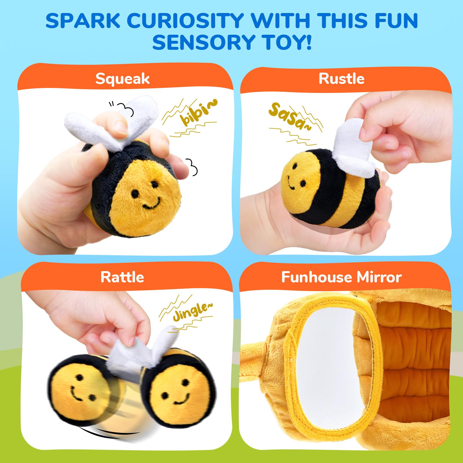 JoyCat bee squeaker adds surprising sound to encourage grabbing and exploration