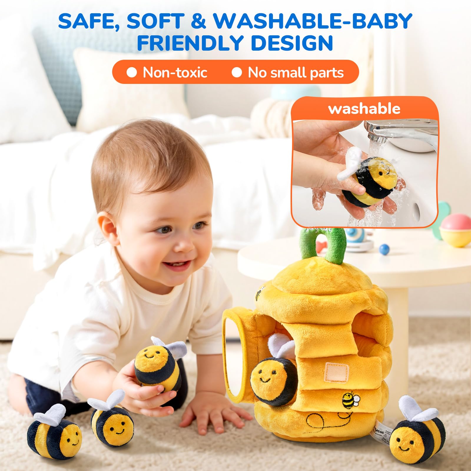 JoyCat bees with crinkle paper for textured noise and hands-on play