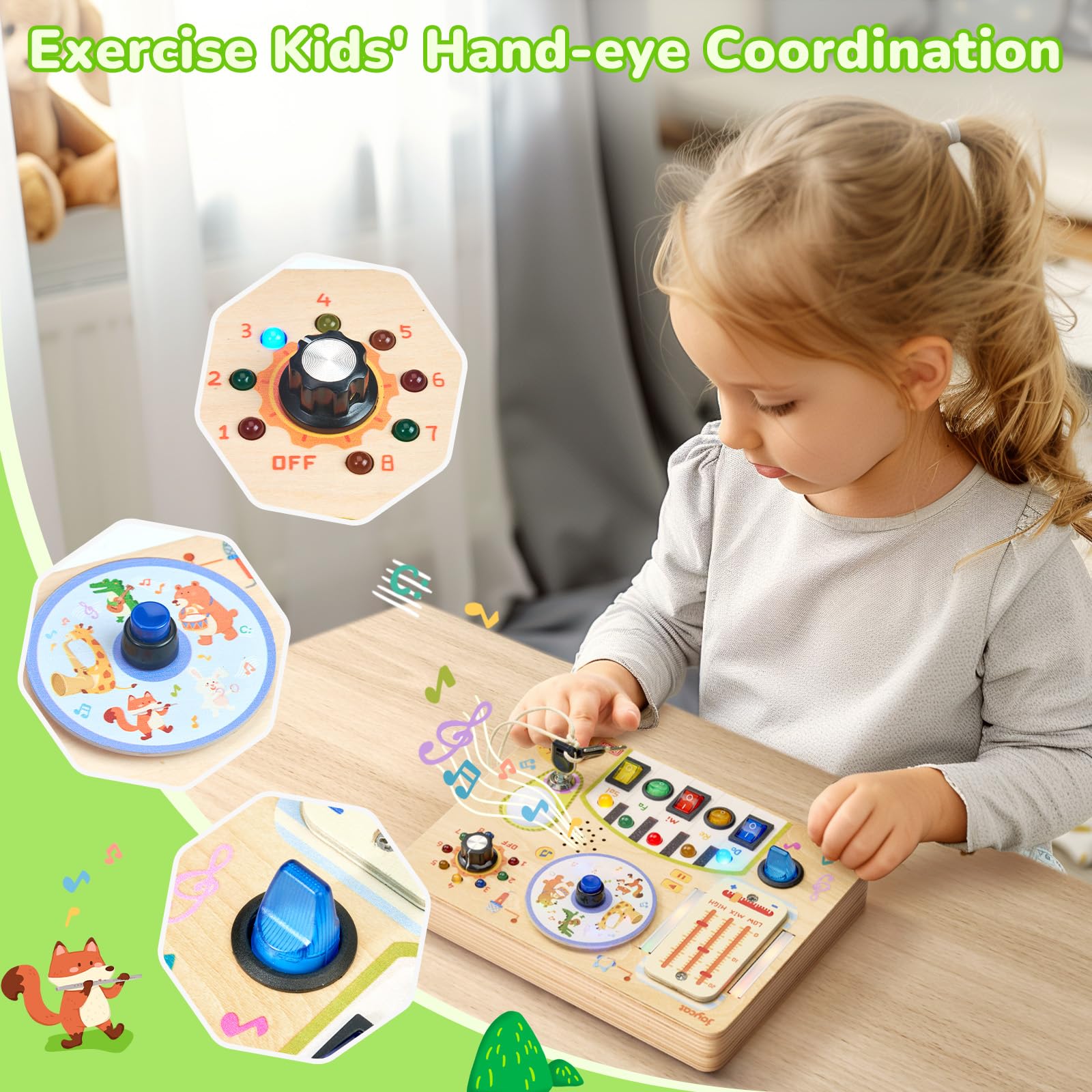 JoyCat Busy Board color and size recognition through hands-on play.