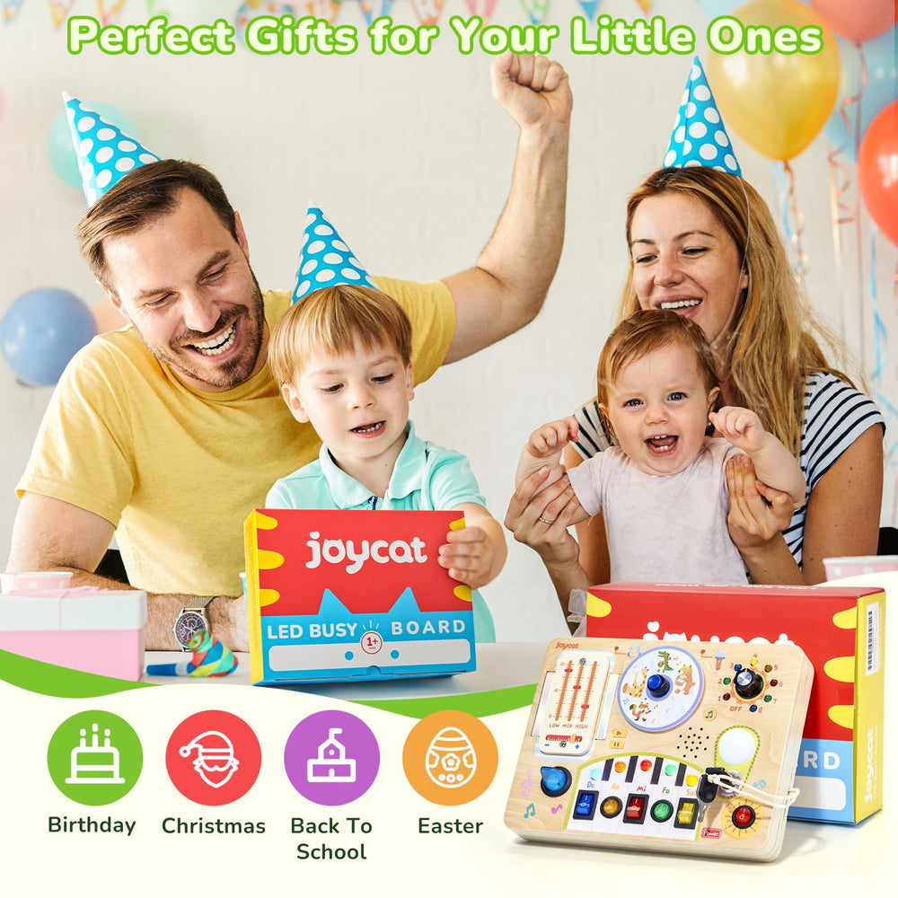 JoyCat Busy Board nursery rhymes promote auditory awareness and rhythm.