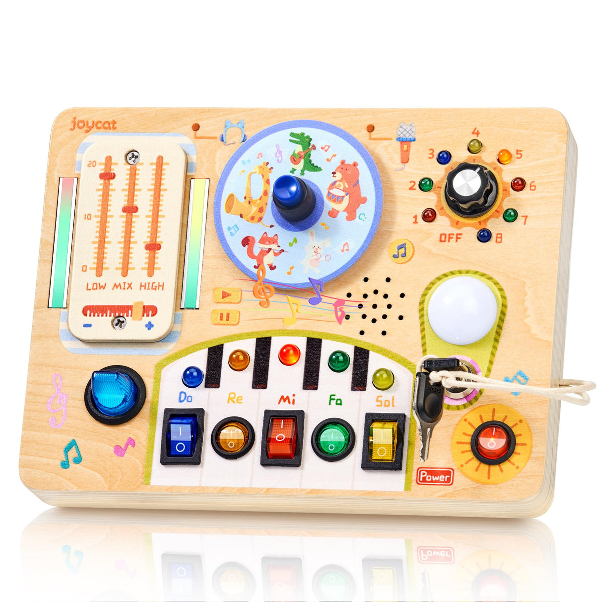 JoyCat Busy Board spin dial for tactile exploration and problem-solving fun.