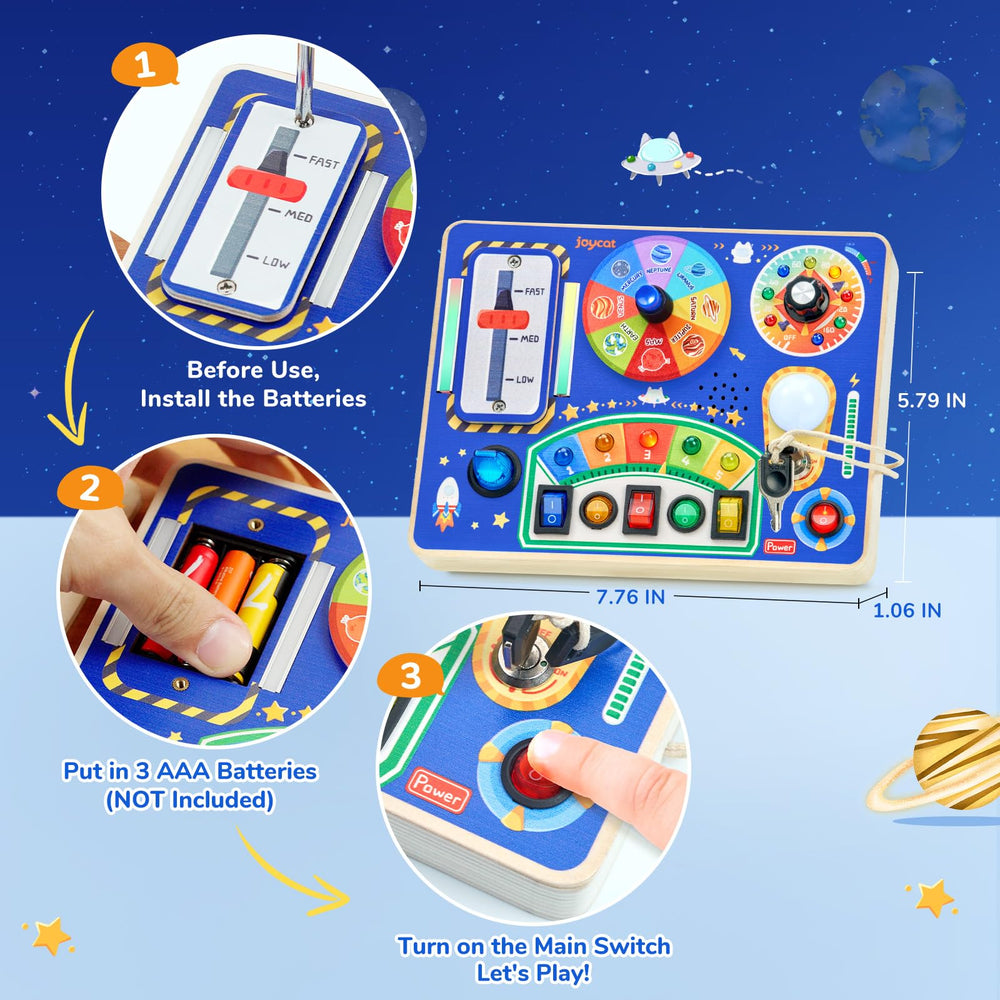 JoyCat Busy Board wooden education toy with natural finish boosts exploration.