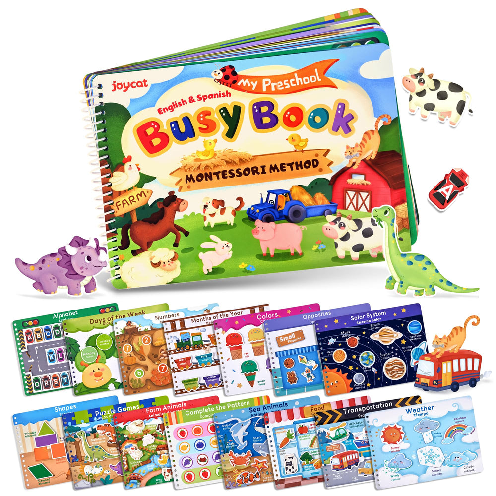 JoyCat Busy Book: dinosaur puzzles page for hands-on problem solving during play