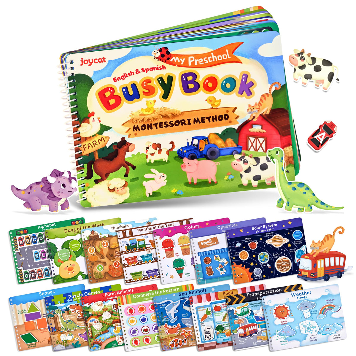 JoyCat Busy Book: dinosaur puzzles page for hands-on problem solving during play