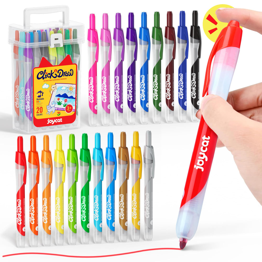 JoyCat Click & Draw Washable Markers – 20 Colors with Retractable Tips ...