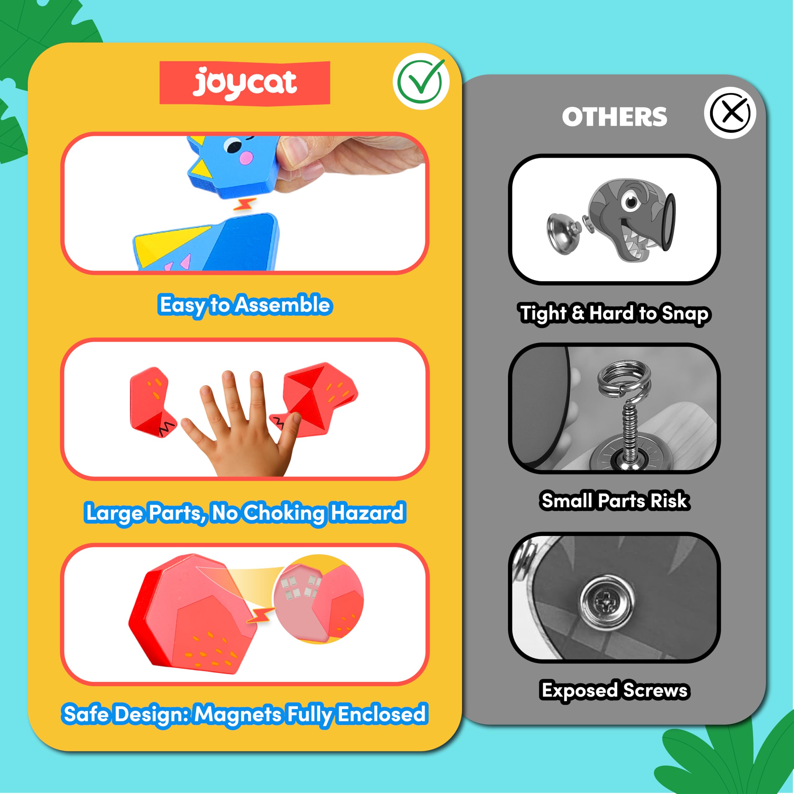 JoyCat dinosaur magnetic connection detail for smooth snap-together build