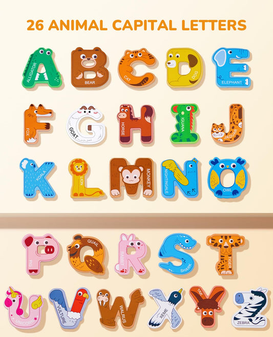 JoyCat fridge magnets with animal designs boost letter learning through colorful play.