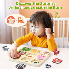 JoyCat hidden animals under each barn invite discovery during play.