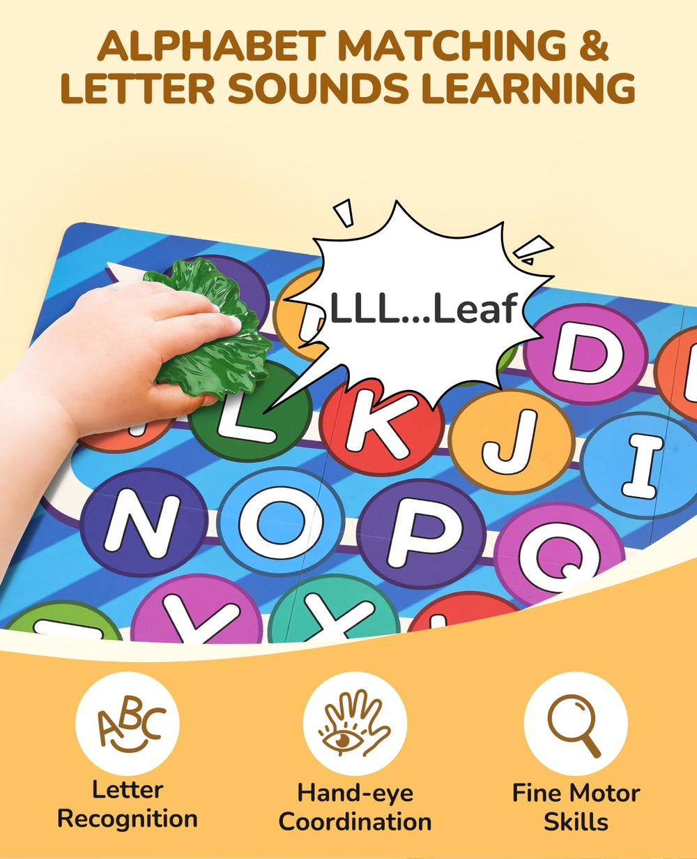 JoyCat Mystery Alphabet Box game board showing uppercase and lowercase letters for practice.