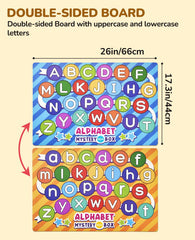 JoyCat double-sided game board shows uppercase and lowercase letters for matching.