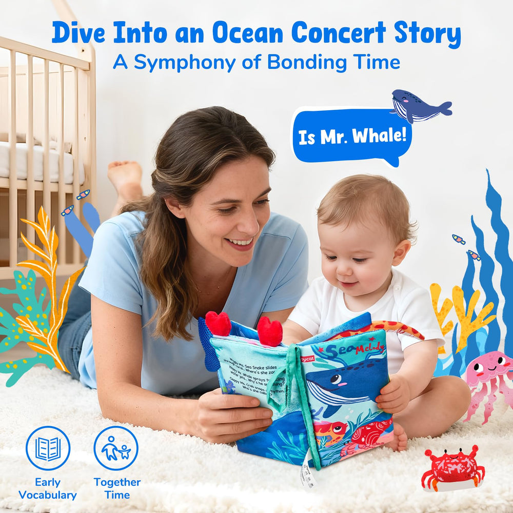 JoyCat Ocean Baby Cloth Book tummy-time textures invite curious fingers and mindful play