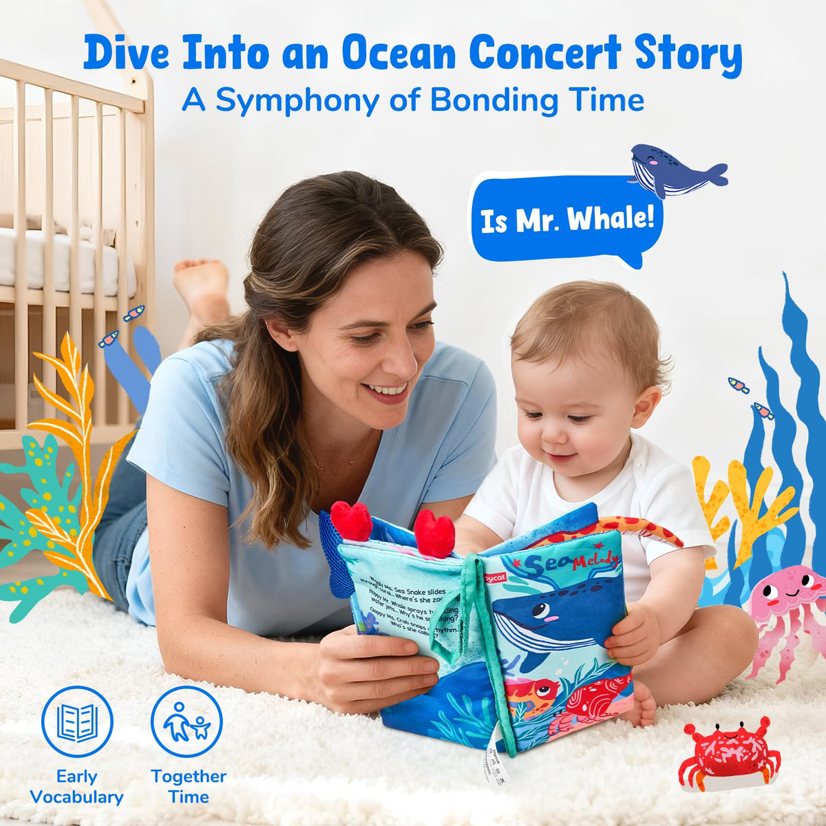 JoyCat Ocean Baby Cloth Book tummy-time textures invite curious fingers and mindful play