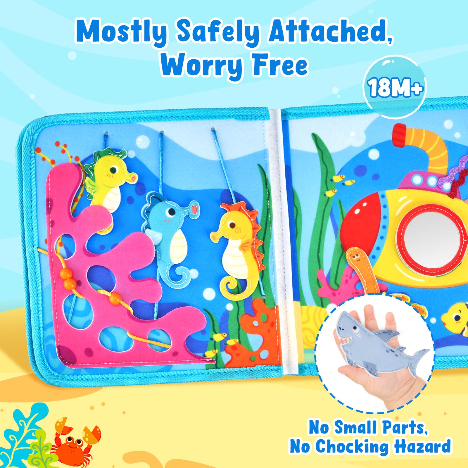 JoyCat Ocean Busy Book safe-felt-construction with durable, kid-friendly materials
