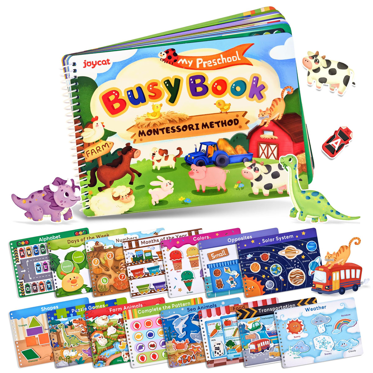 JoyCat Preschool Busy Book dinosaur puzzles promotes hands-on problem solving during play