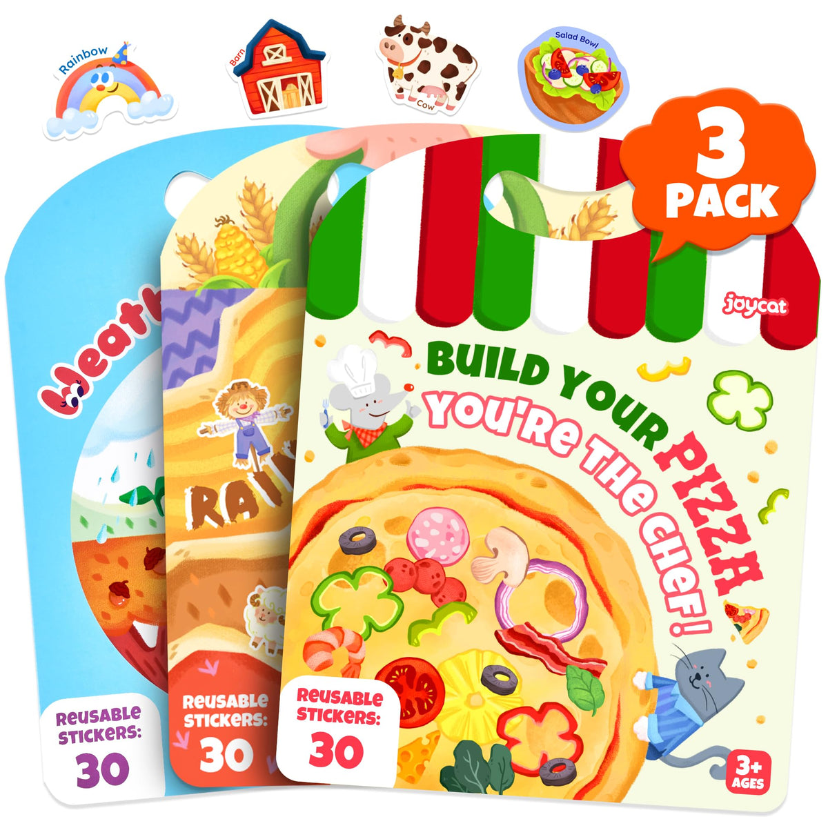 JoyCat reusable sticker book Farm cover with 30 colorful stickers for imaginative play.