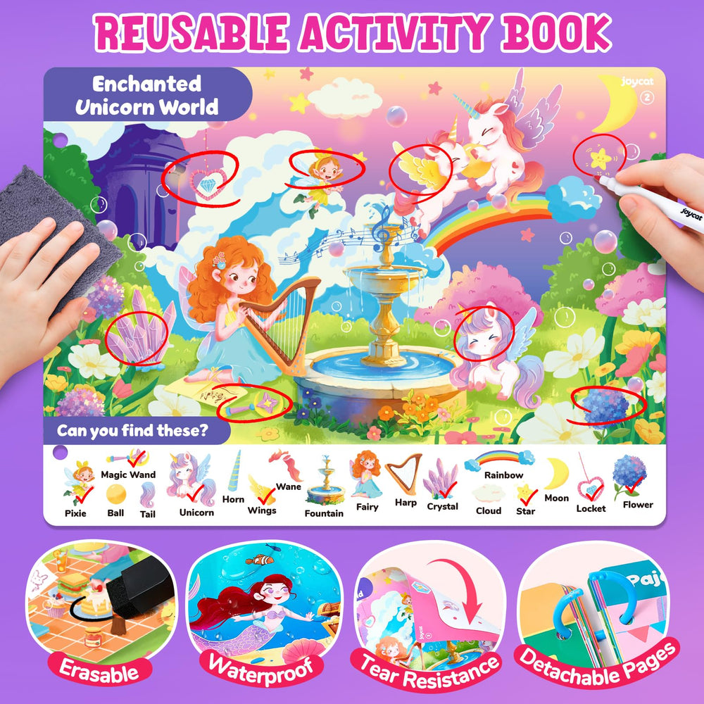 JoyCat Seek & Find theme pages with varied adventures to boost observation and focus