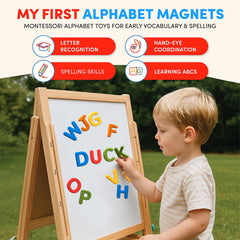 Embedded magnets in JoyCat letters cling securely to metal surfaces.