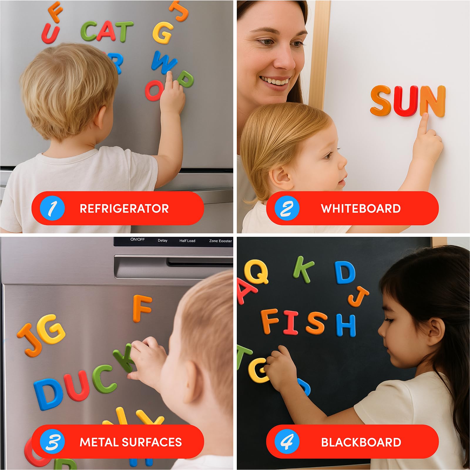 Close-up of JoyCat letters with rounded edges for safe handling.