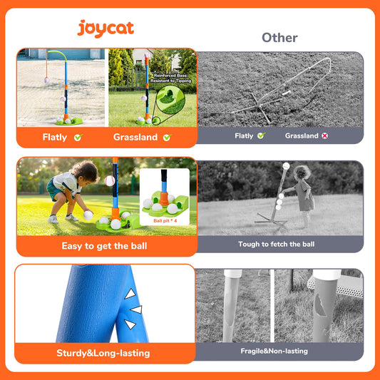 JoyCat T-ball stand with adjustable height supports growing players' swings.