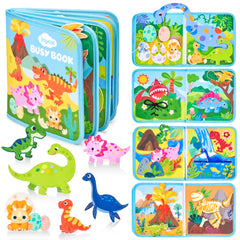 JoyCat toddler dinosaur busy book cover, compact travel companion for quiet play