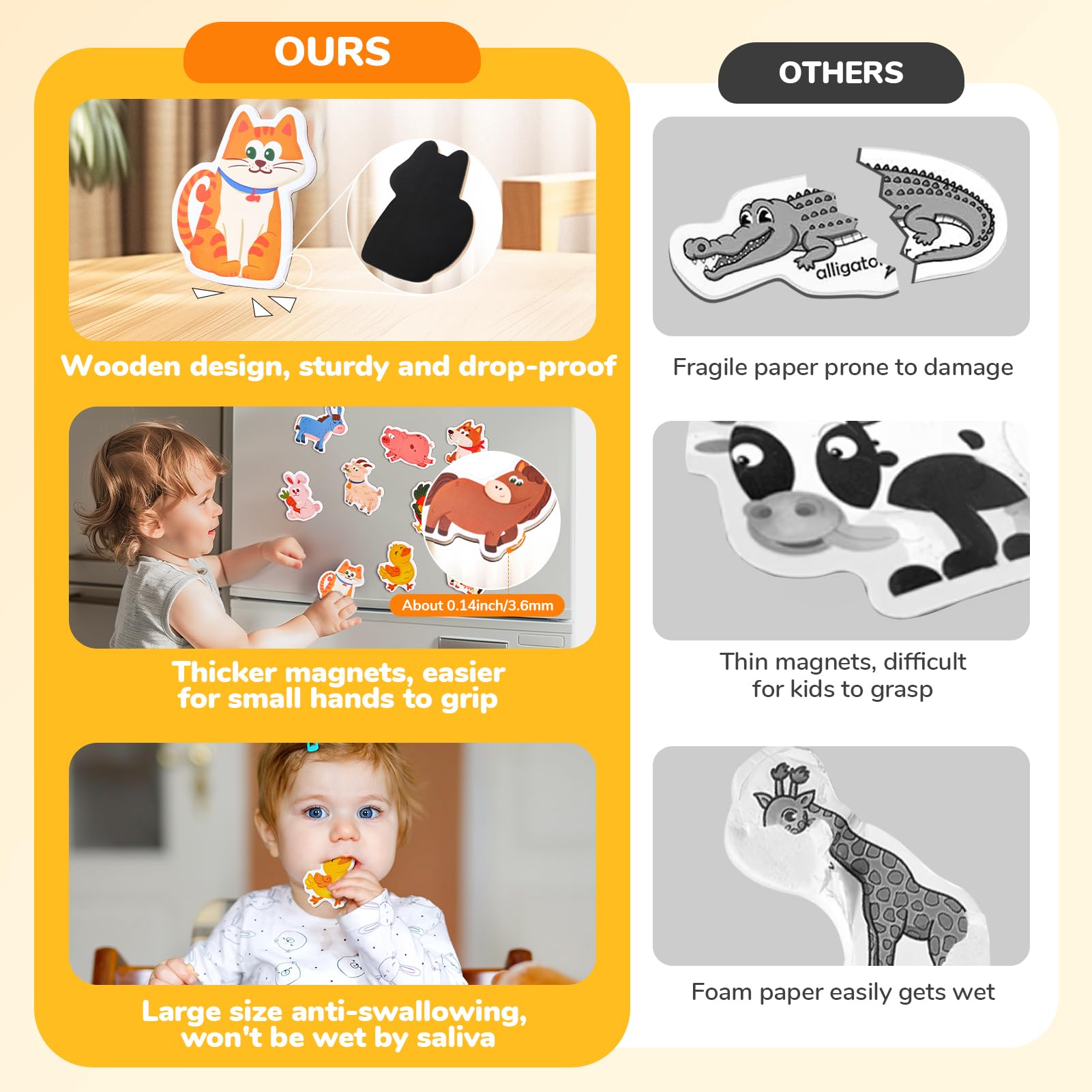 JoyCat toddler magnets feature large grip-friendly size for little hands.
