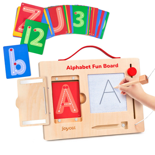 JoyCat wooden magnetic tracing board with alphabet cards supports early literacy and fine motor skill practice