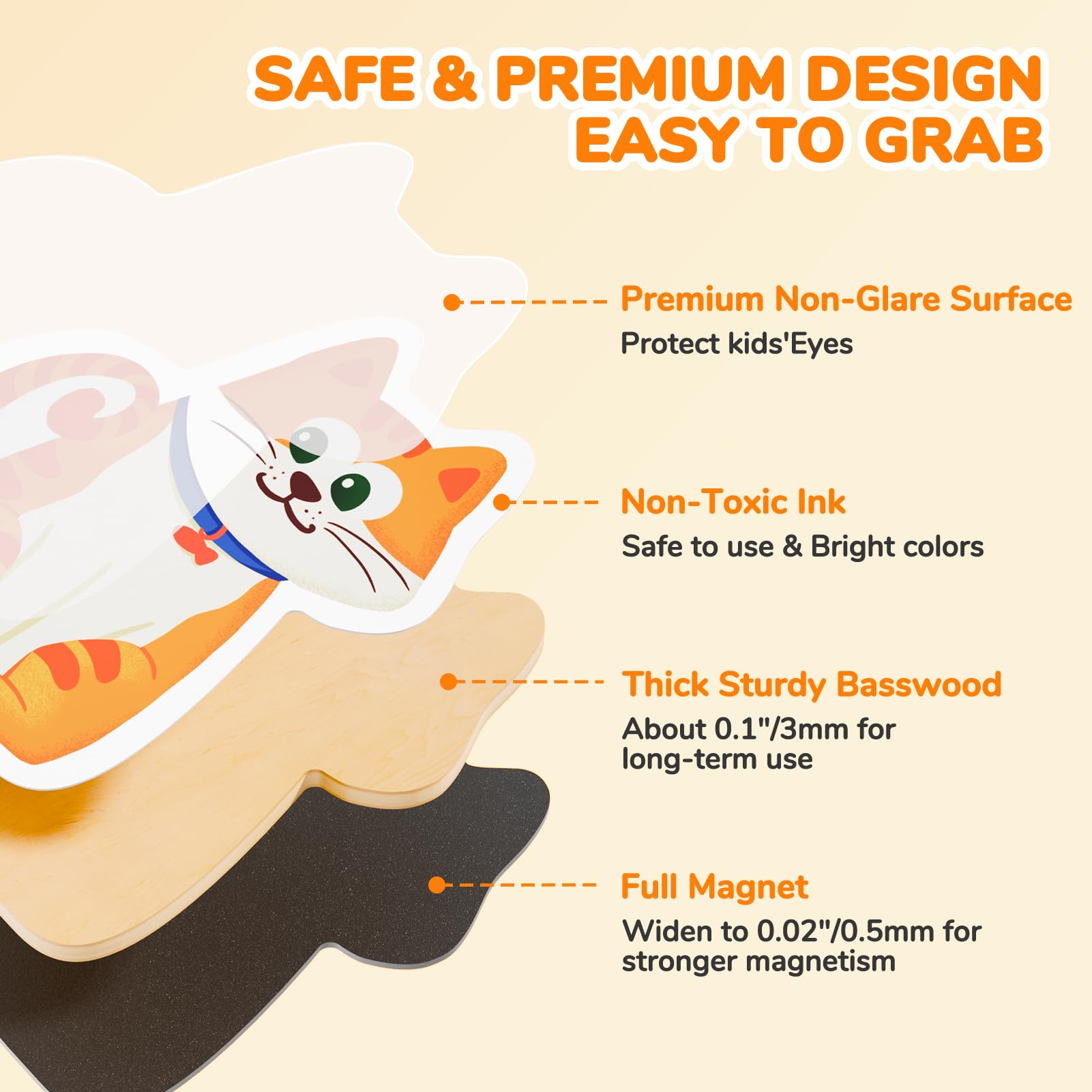 JoyCat wooden magnets with full-back backing stay securely on metal surfaces.