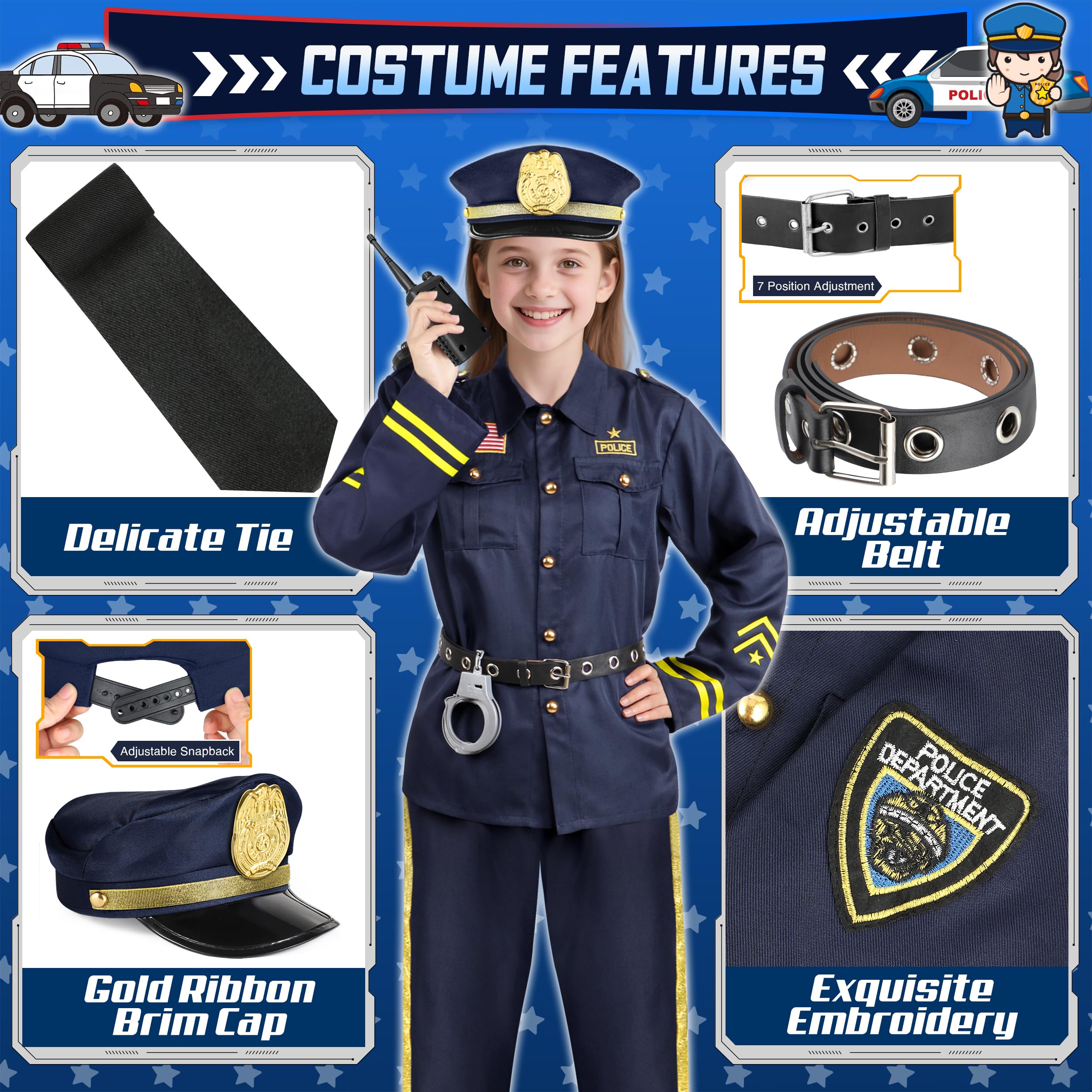 Joycover police costume uniform shirt and pants with hat for comfortable all-day wear