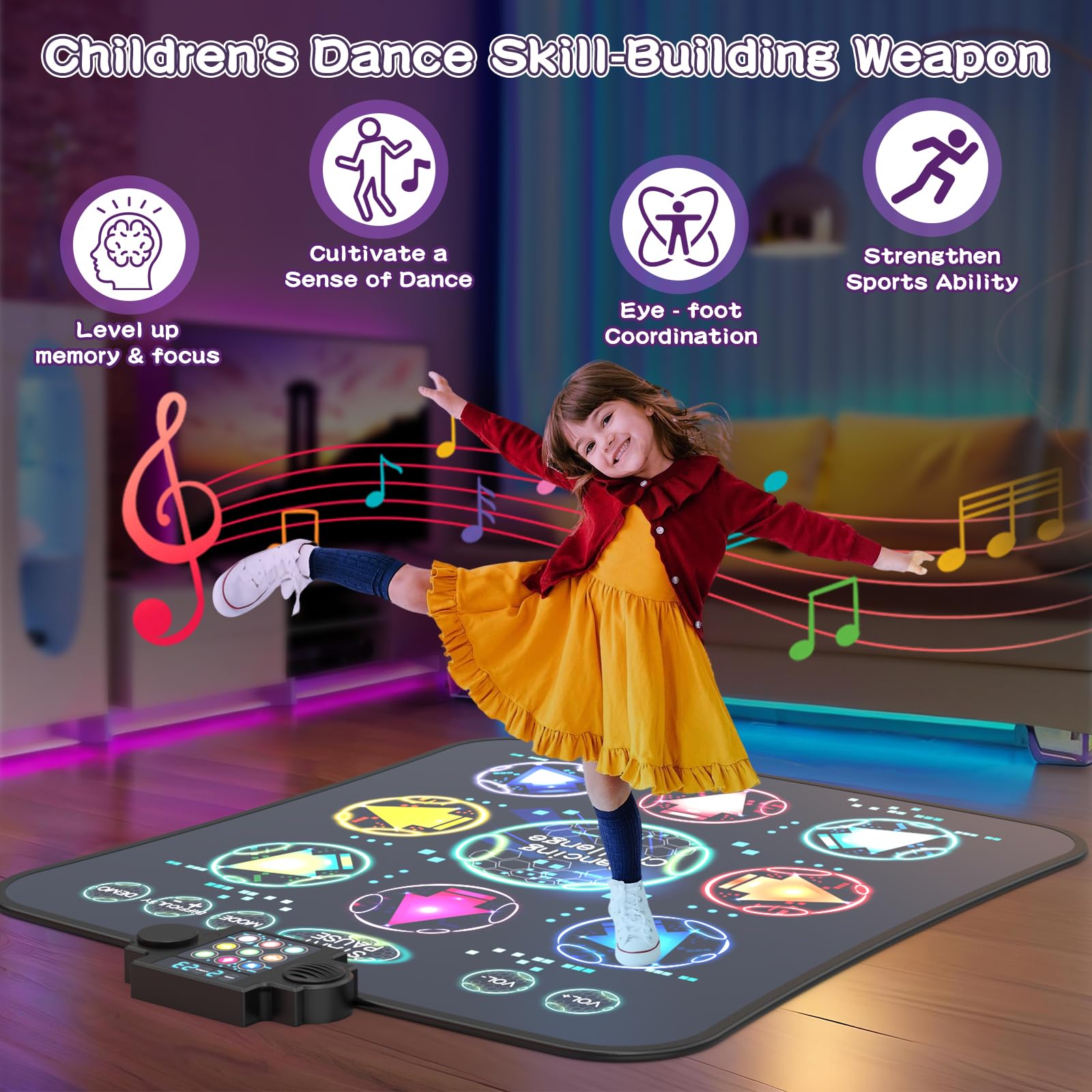 Non-slip surface on JOYCUDDLE mat keeps kids steady during dancing