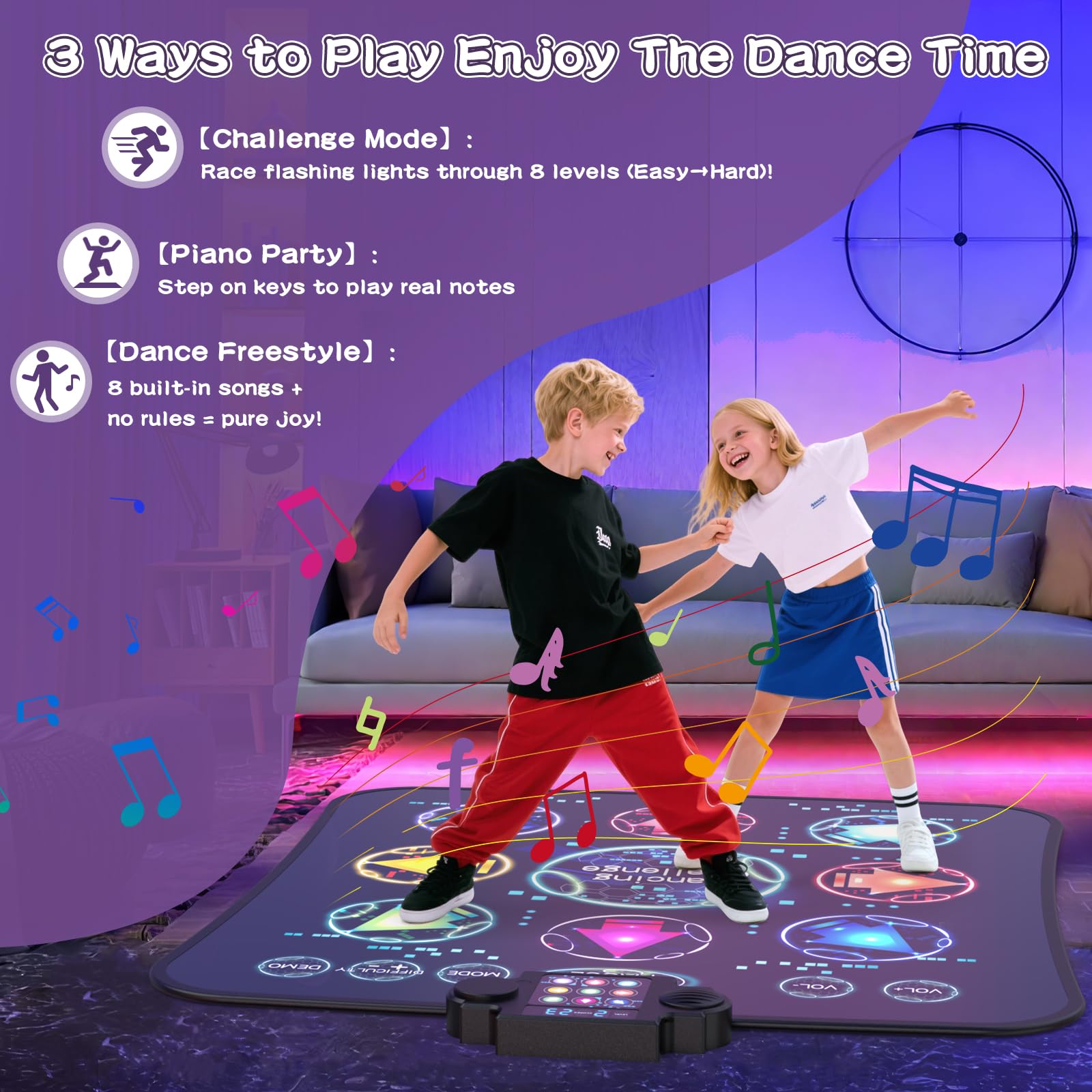 JOYCUDDLE mat showing seven-volume levels for any room