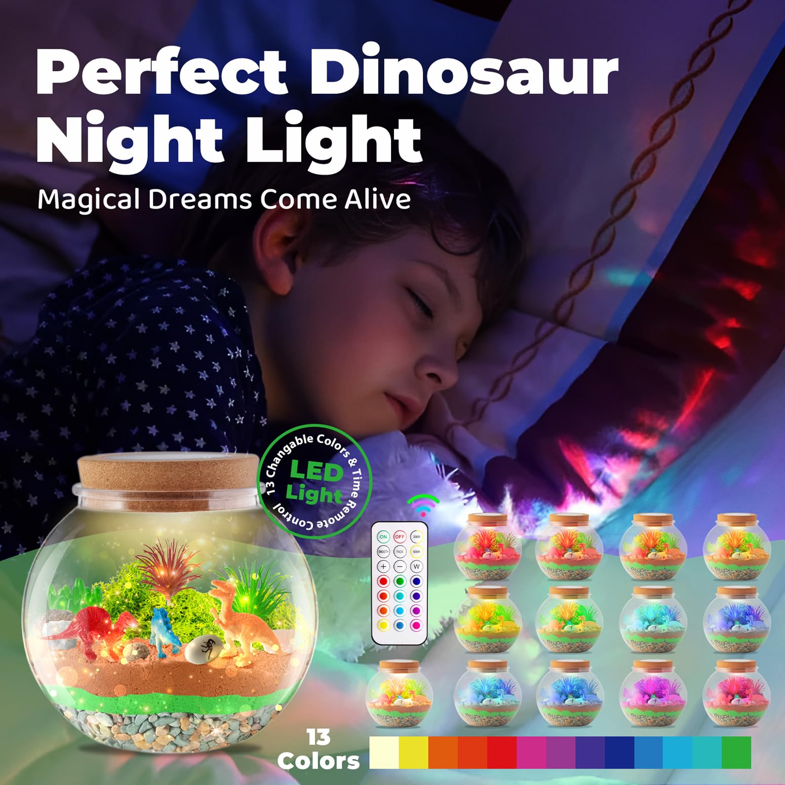 JOYEEMAX Night-scene terrarium glows with softly colored light for calming evenings