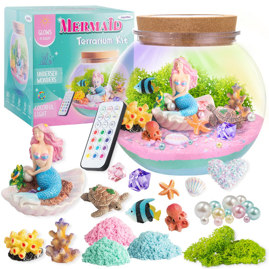 JOYEEMAX Mermaid Light-Up Terrarium Kit displays underwater mermaid scene for imaginative bedtime play