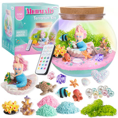 JOYEEMAX Mermaid Light-Up Terrarium Kit displays underwater mermaid scene for imaginative bedtime play