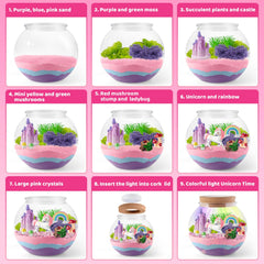 JOYEEMAX unicorn castle rainbow mushrooms scene inspires creative, whimsical pretend play.