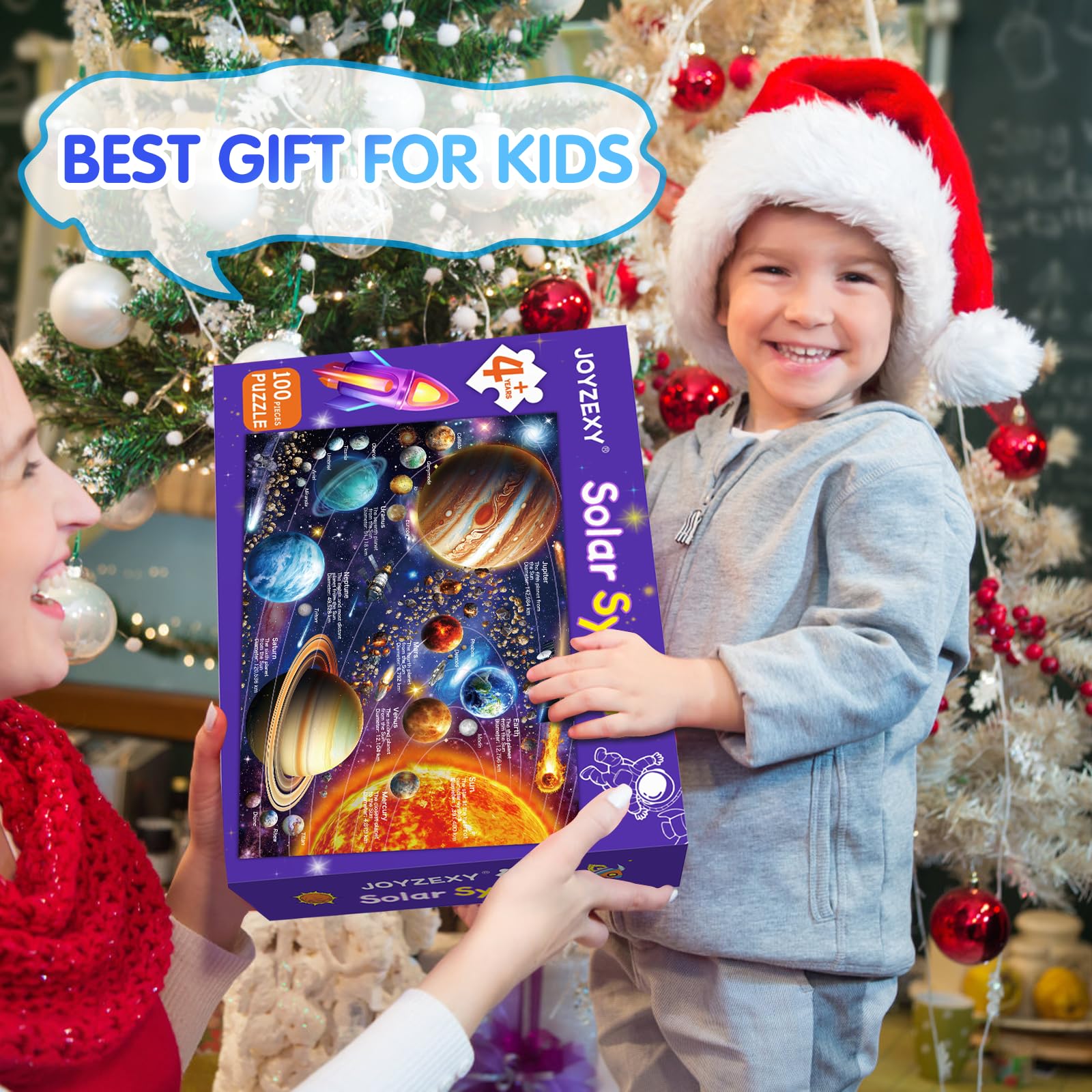 JOYZEXY kids engage with space puzzle, sparking imaginative learning.