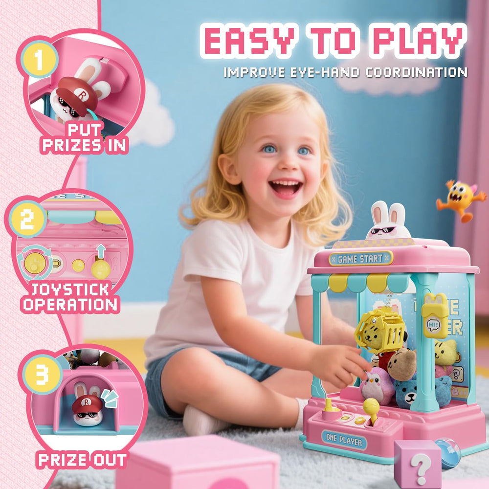 Joyfox mini claw machine uses safe ABS plastic with a quiet operation for calmer play