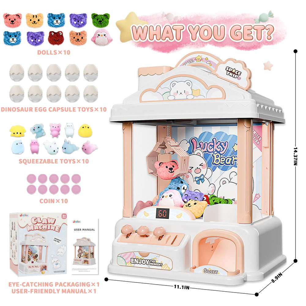 Joyfox Snow Hut Mini Claw Machine arcade controls demonstrate arcade-style play at home.