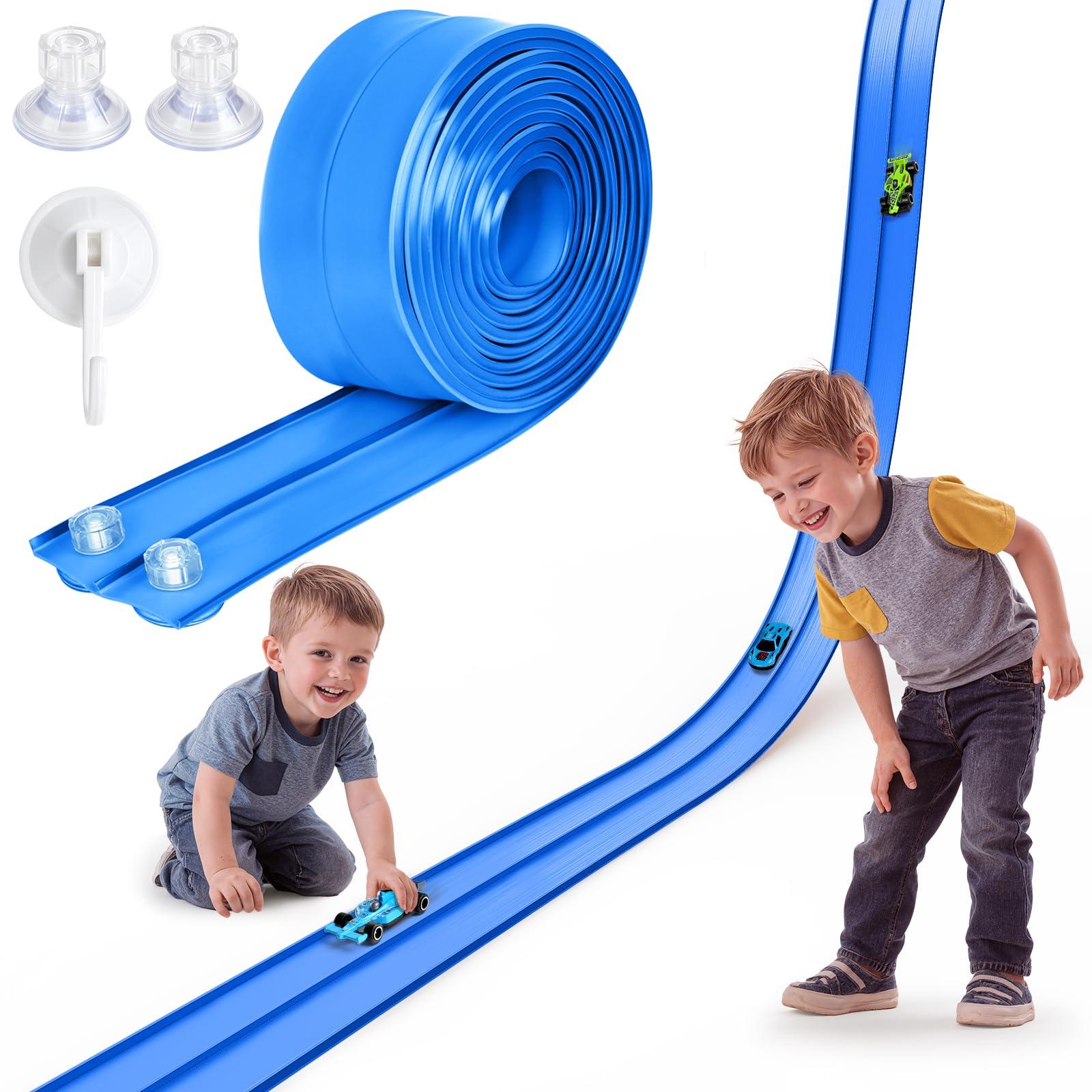 Joyfresh Flex Track 15ft blue suction cups securely attach to smooth surface for instant setup.