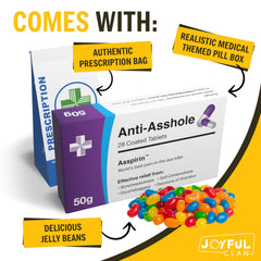 Joyful Clan fruity jelly beans visible inside the prank box.