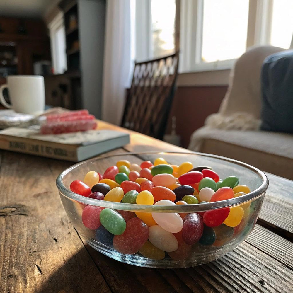 Prescription-style GetWellinol packaging with colorful jelly beans and flavors.