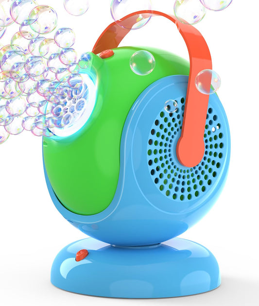 Joyfuture Bubble Machine with 360° rotation for full-yard bubble coverage at parties.