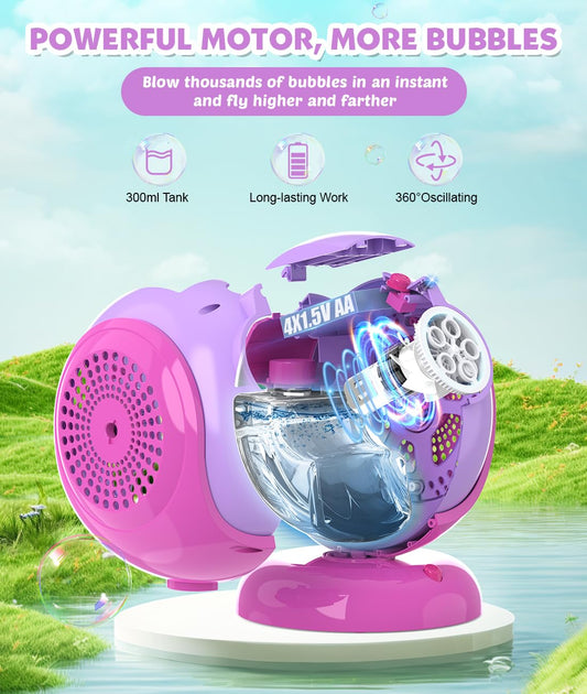 Joyfuture bubble machine 75-degree adjustment directs bubbles at different heights.