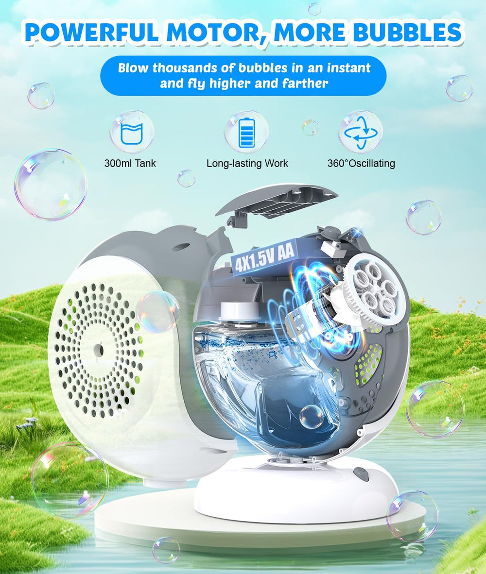 Joyfuture bubble machine with 75° adjustment directs bubbles precisely during play.