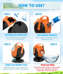Joyfuture bubble machine packaging showing box contents and accessories.